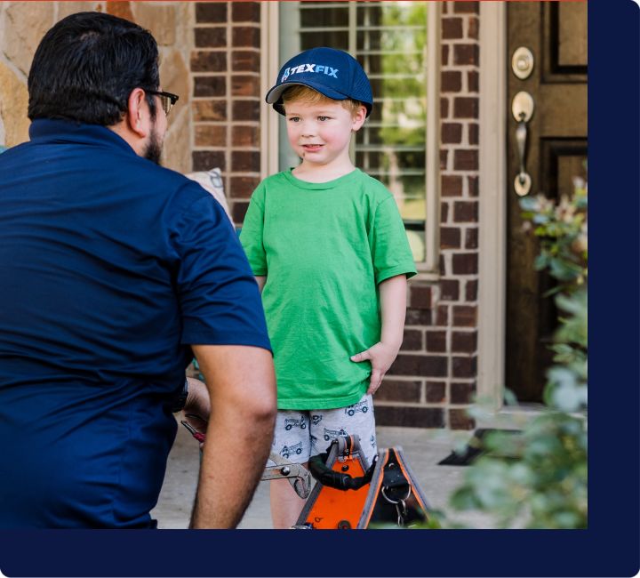 texfix handyman with a kid, after doing some handyman jobs around the home